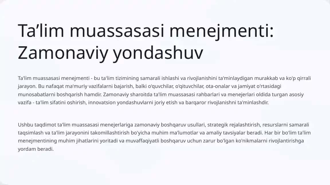 Ta’lim muassasasi menejmenti: Zamonaviy yondashuv
