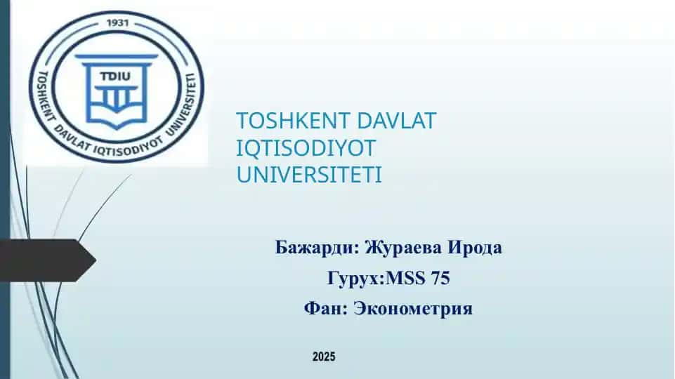 Ekonomik jarayonlarni o'zgaruvchilar orasidagi bog'lanishlarni bir vaqtning o'zida ifodalovchi tenglamalar tizimi asosida modellashtirish