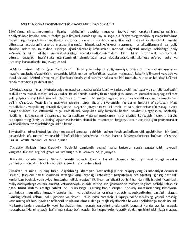 Ko'nikmalar va metodlar