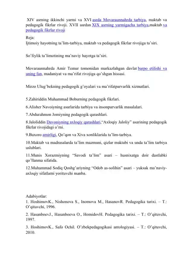 Tarbiya va pedagogika fikrlar rivoji