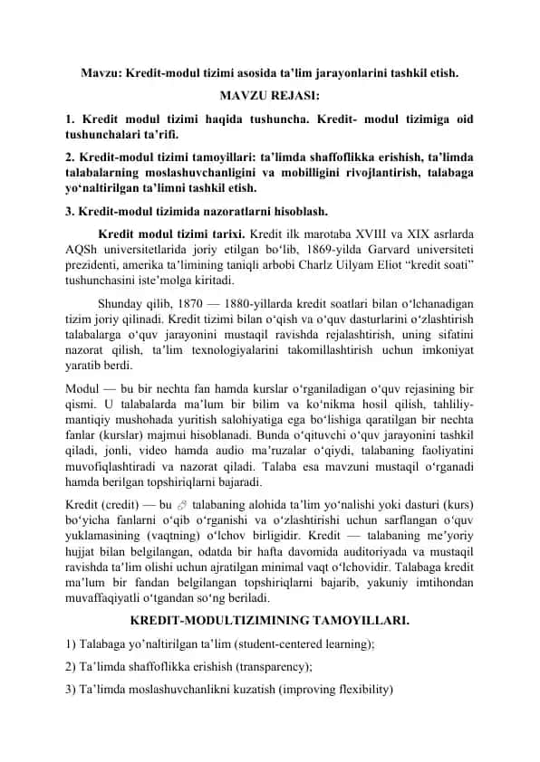 Kredit-modul tizimi haqida