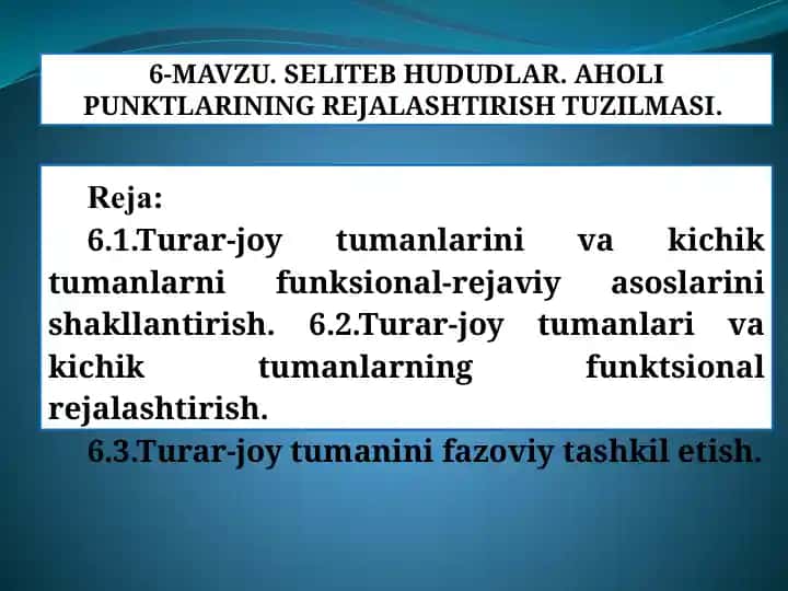 Seliteb hududlari va aholi punktlarining rejali tuzilmasi