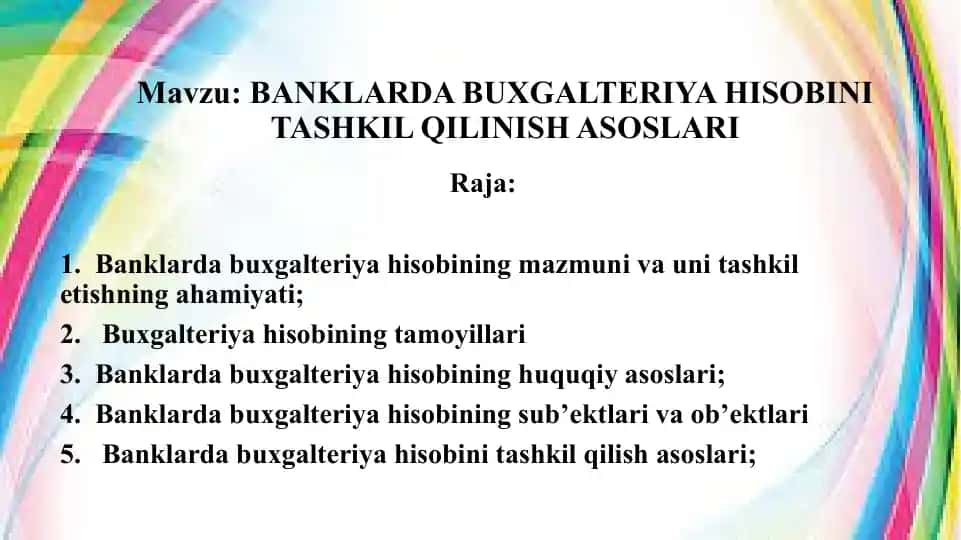 BANKLARDA BUXGALTERIYA HISOBI