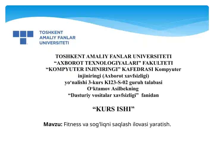 Fitness va sog'liqni saqlash ilovasi yaratish