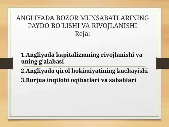 Angliyada Bozor Munsabatlarining Paydo Bo`lishi va Rivojlanishi