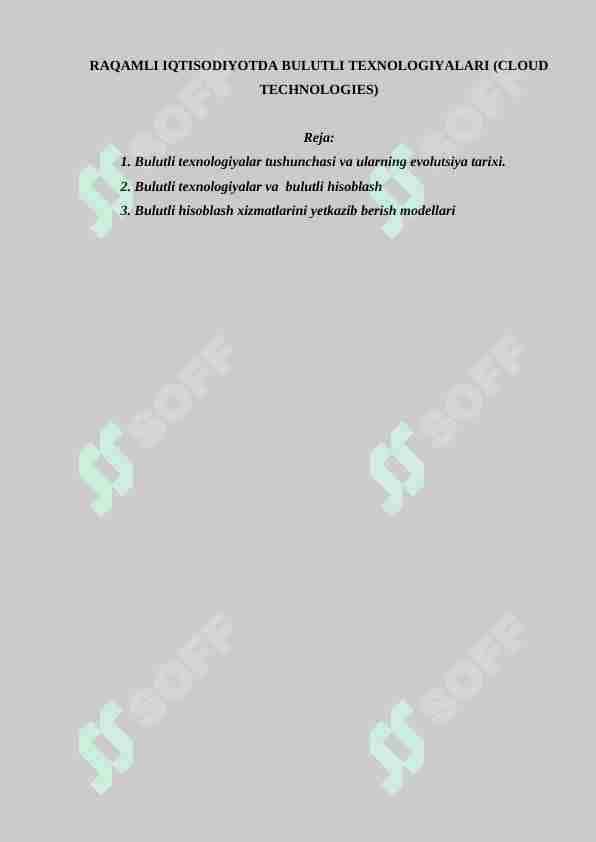 RAQAMLI IQTISODIYOTDA BULUTLI TEXNOLOGIYALARI