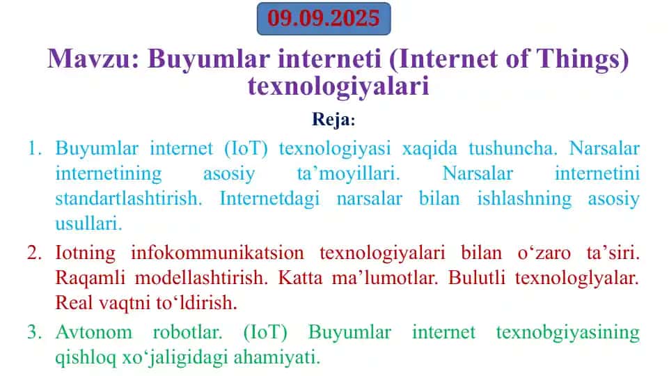 Buyumlar interneti (Internet of Things) texnologiyalari