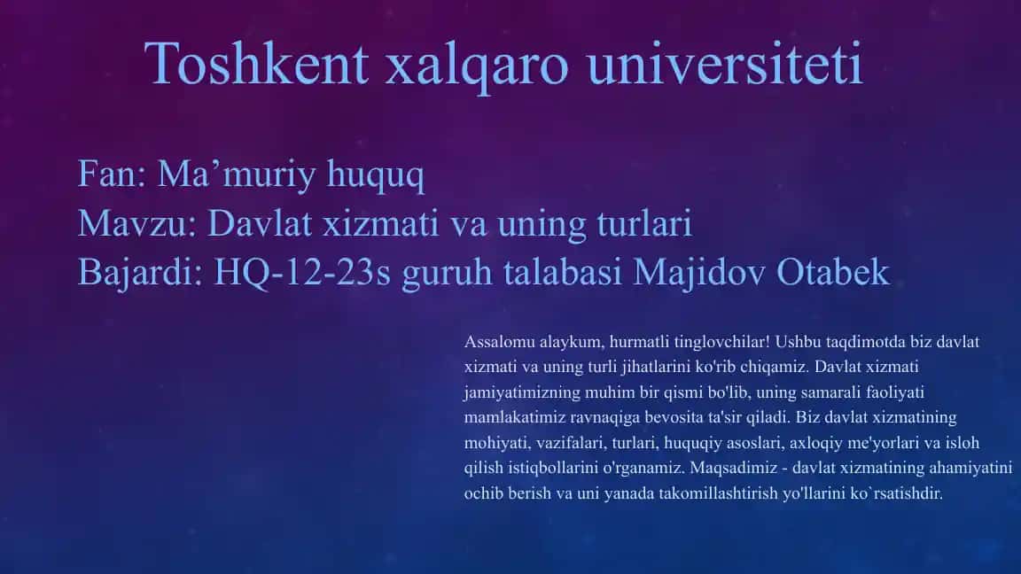 Davlat xizmati va uning turlari