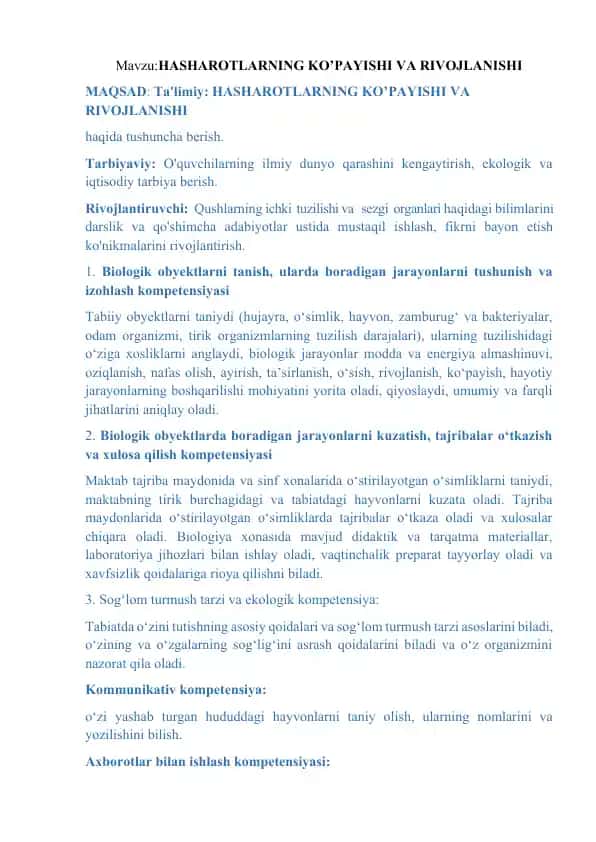 HASHAROTLARNING KO’PAYISHI VA RIVOJLANISHI