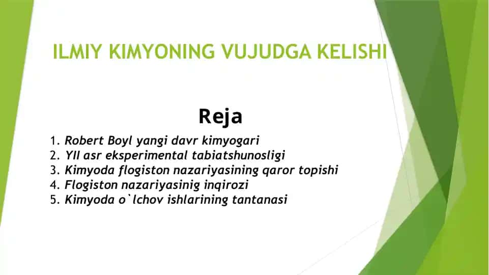 ILMIY KIMYONING VUJUDGA KELISHI