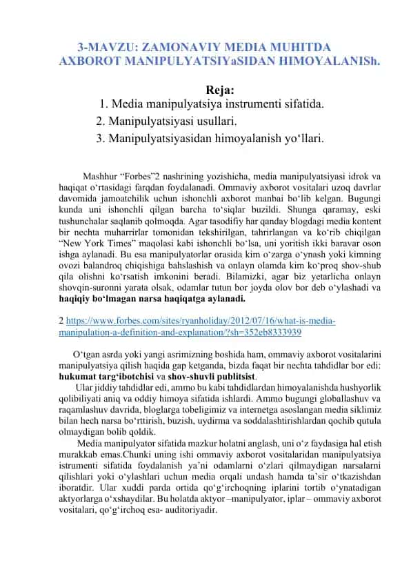Media manipulyatsiyasi haqida ma'lumot