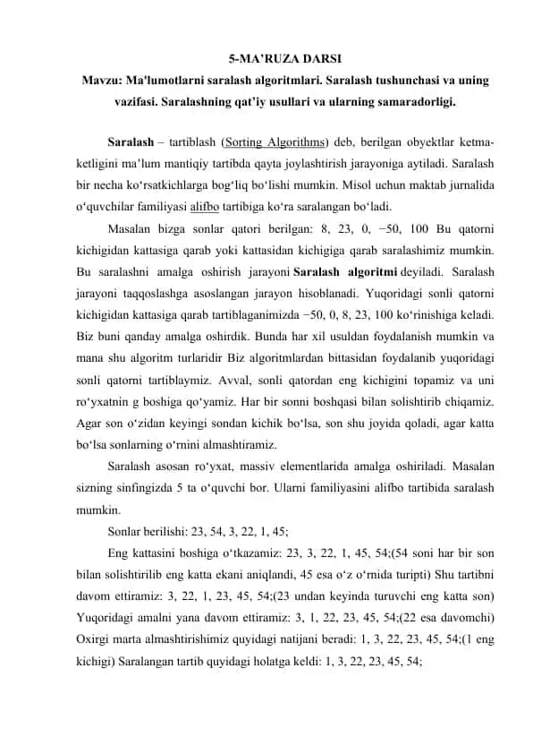 Saralash Algoritmalari