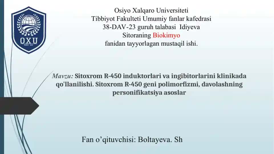 Sitoxrom R-450 induktorlari va ingibitorlarini klinikada qo'llanilishi