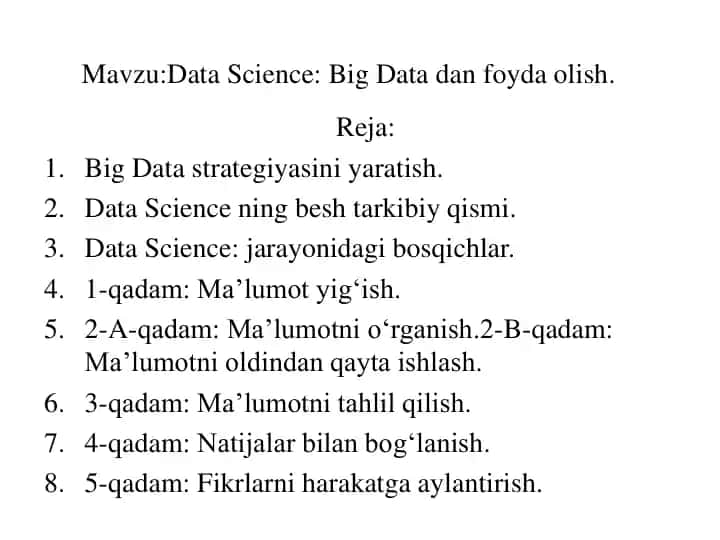 Data Science: Big Data dan foyda olish