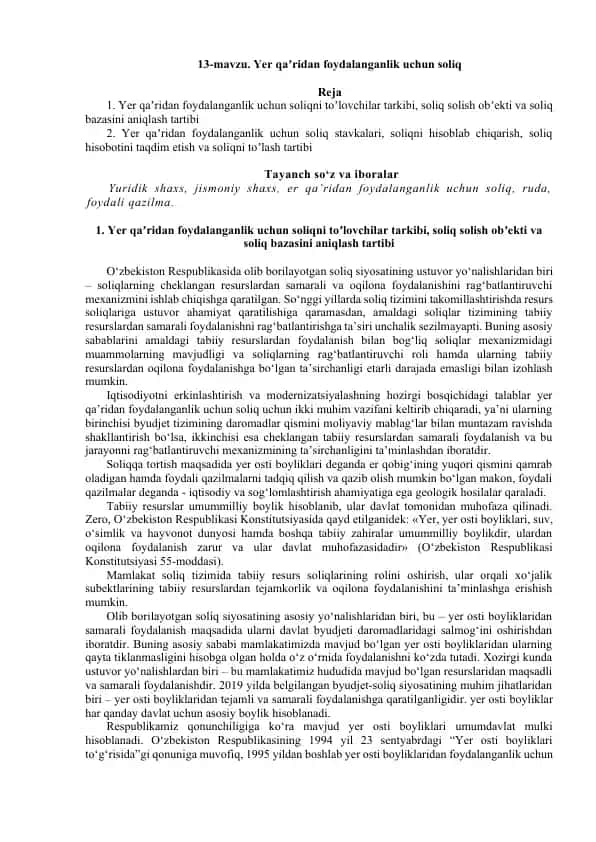 Yer qa’ridan foydalanganlik uchun soliq