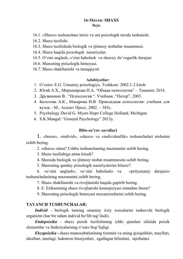 Shaxsning tuzilishi va psixologik tarzda tushunish