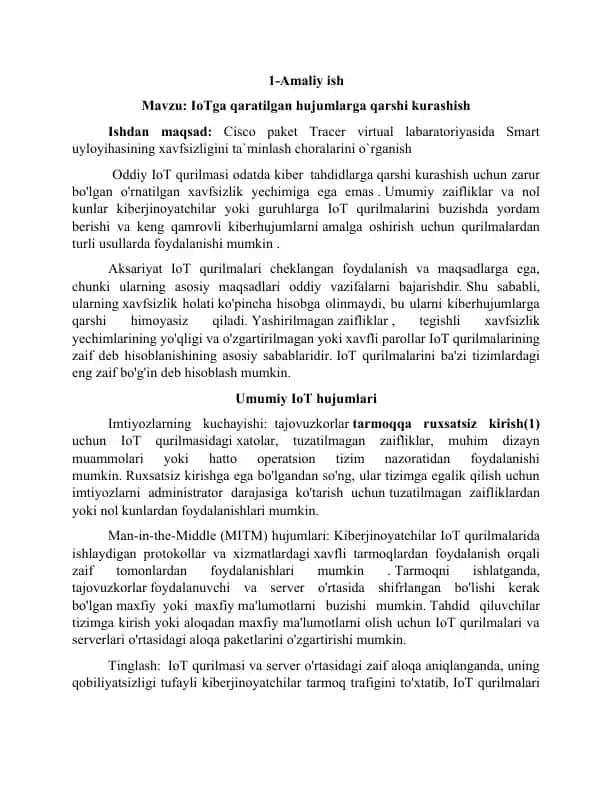 IoTga qaratilgan hujumlarga qarshi kurashish