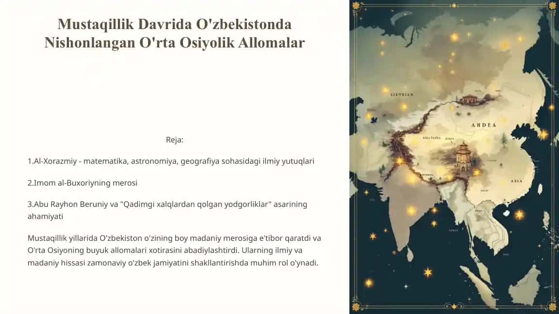 Mustaqillik Davrida O'zbekistonda Nishonlangan O'rta Osiyolik Allomalar