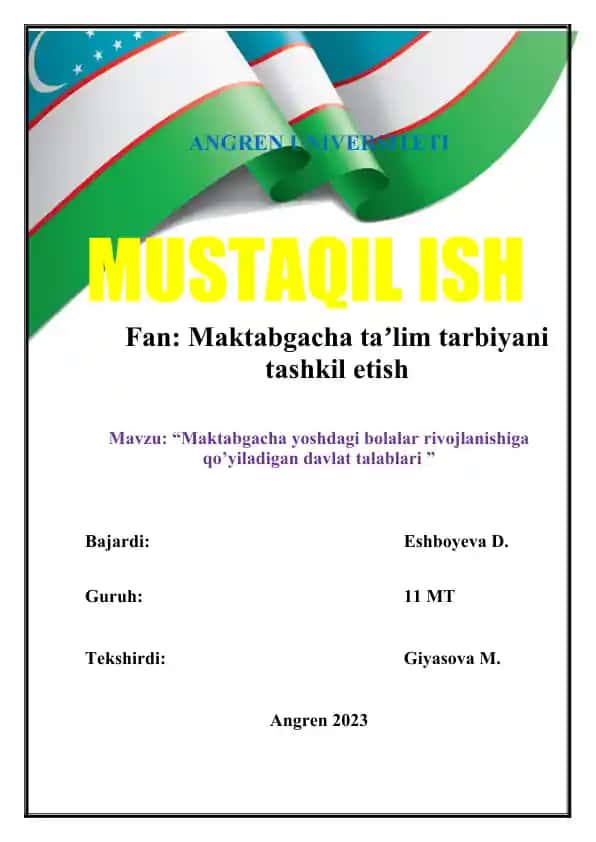 Maktabgacha yoshdagi bolalar rivojlanishiga qo’yiladigan davlat talablari