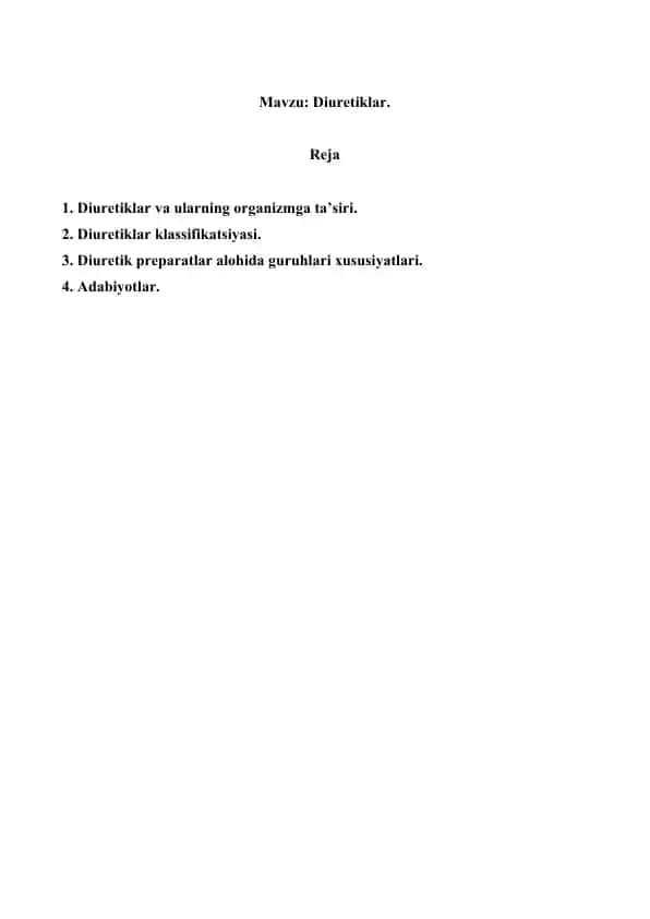 Diuretiklar. Referat 11 bet.