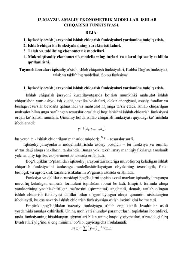 Amaliy Ekonometrik Modellar