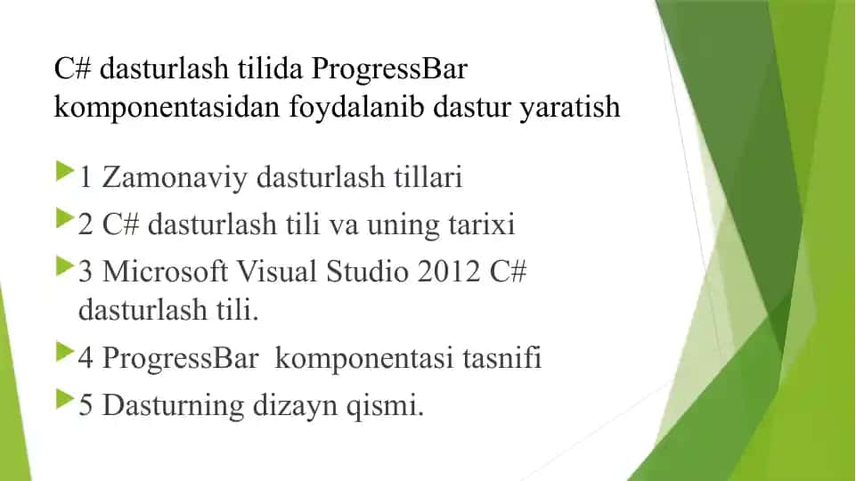 C# dasturlash tilida ProgressBar komponentasidan foydalanib dastur yaratish