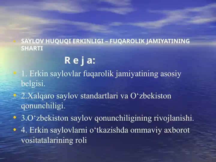 SAYLOV HUQUQI ERKINLIGI – FUQAROLIKJAMIYATINING SHARTI