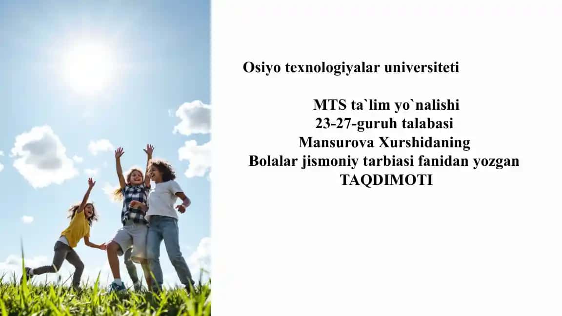 Bolalarni Kundalik Hayotda Jismoniy Tarbiya Bo'yicha Ishni Tashkil Etish