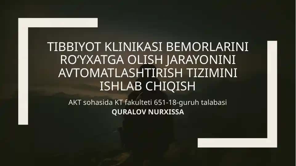 Tibbiyot Klinikasi Bemorlarini Ro‘yxatga Olish Jarayonini Avtomatlashtirish Tizimi