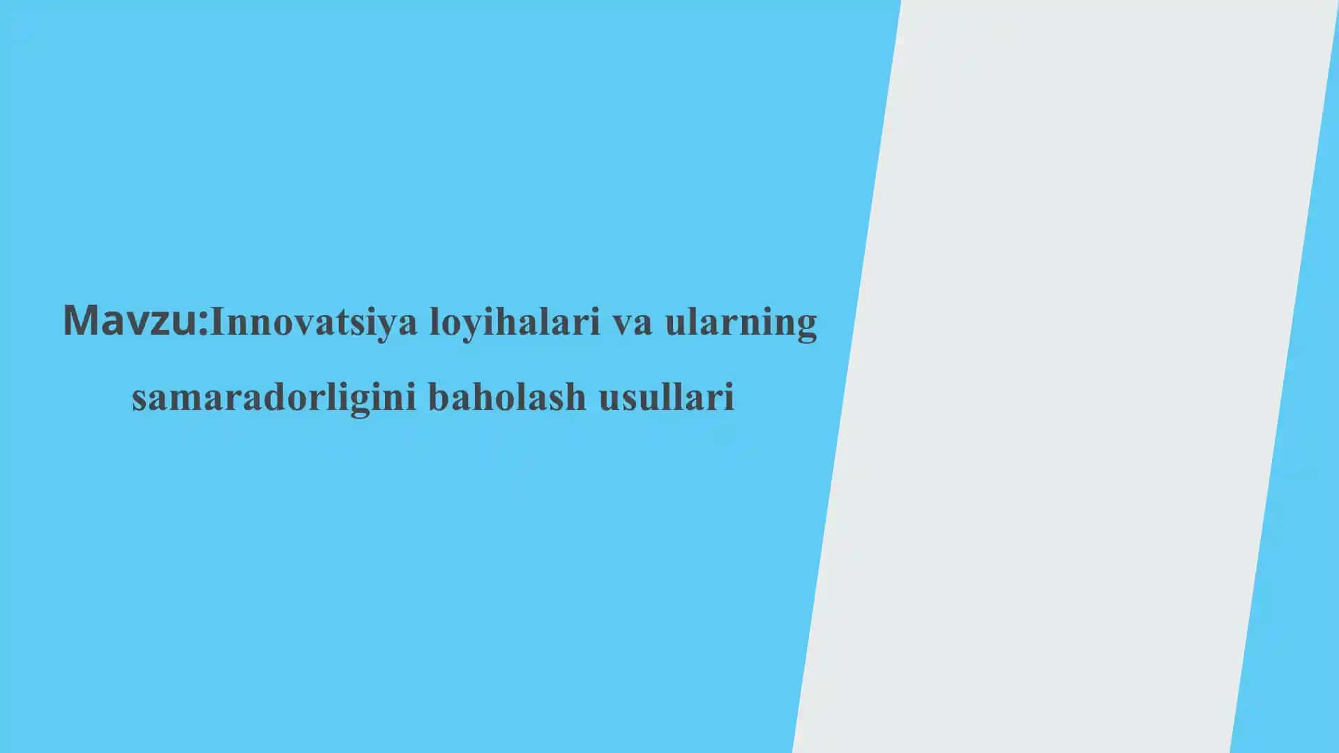 Innovatsiya loyihalari va ularning samaradorligini baholash usullari