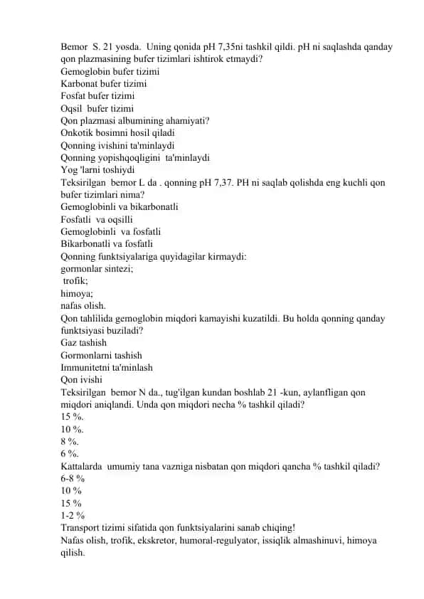 Qon plazmasi va uning bufer tizimlari