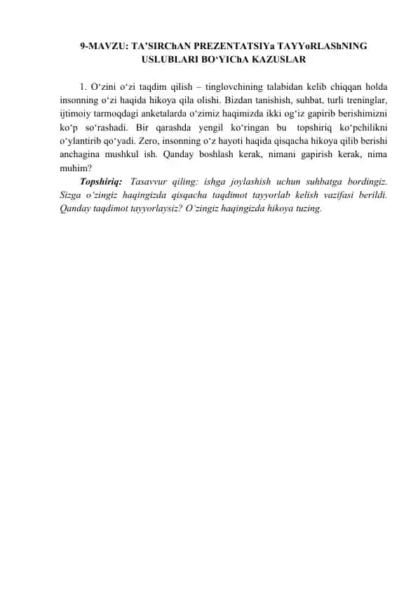 Ta'sirchan Prezentatsiya Tayyorlashning Uslublari Bo'yicha Kazuslar