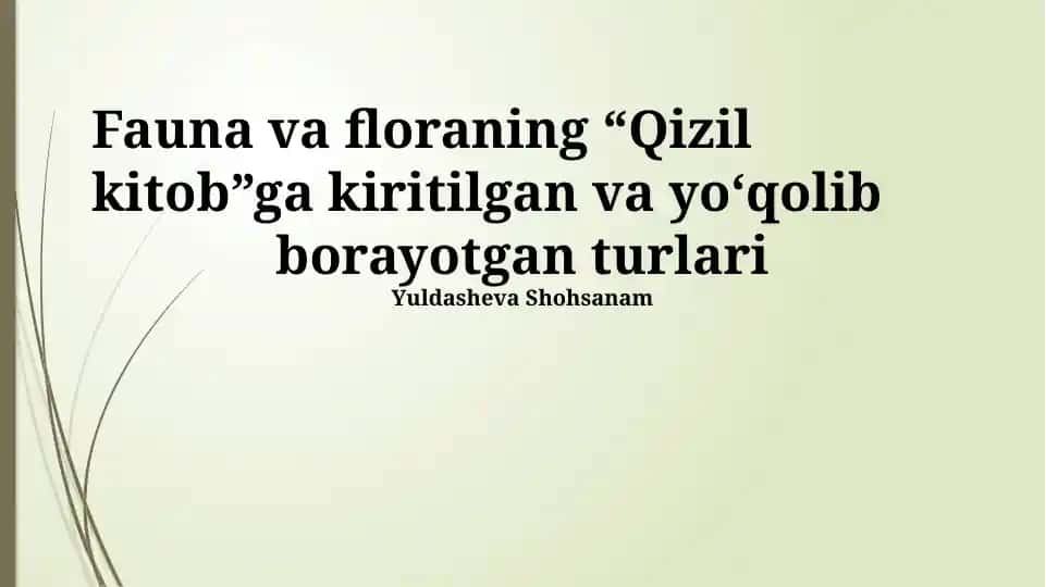 Qizil Kitobning Fauna va Florasi