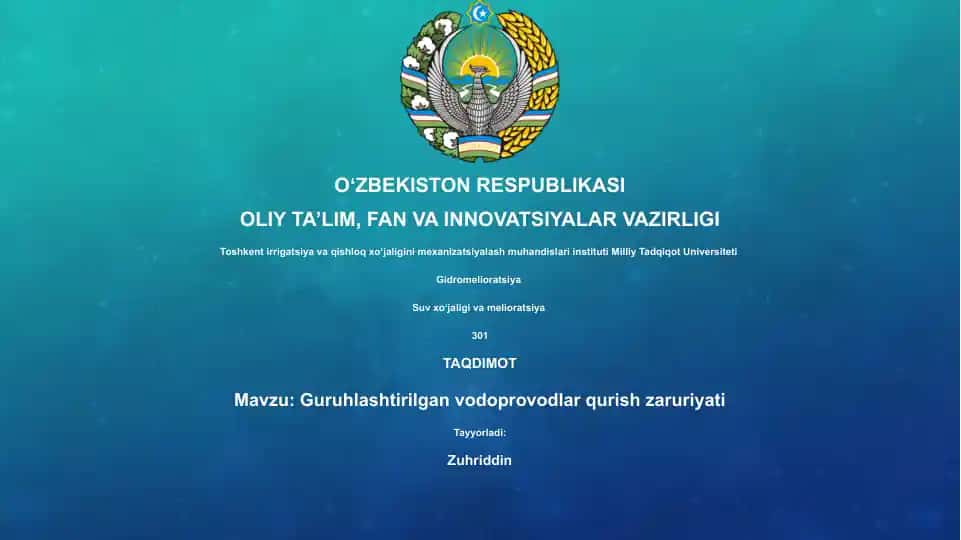 Guruhlashtirilgan vodoprovodlar qurish zaruriyati