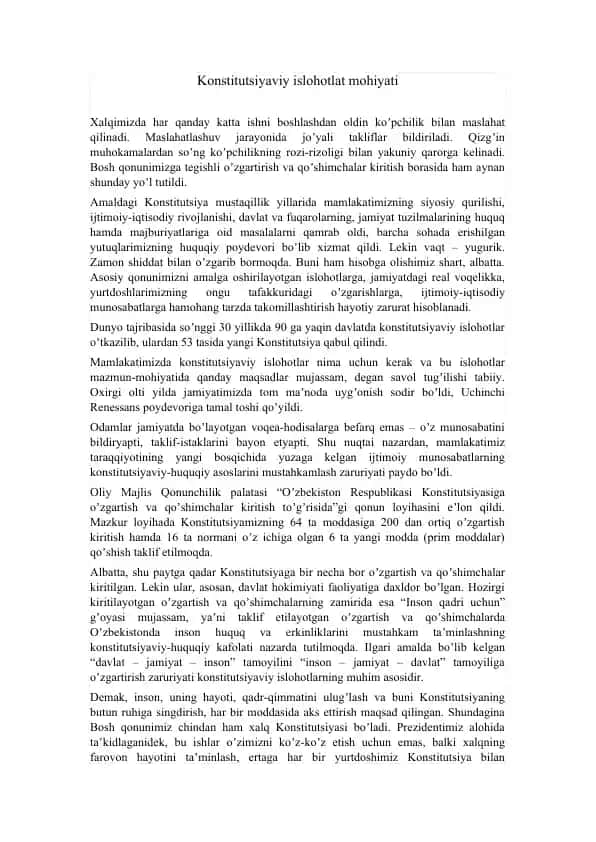 Konstitutsiyaviy islohotlat mohiyati