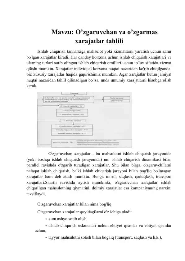 O’zgaruvchan va o’zgarmas xarajatlar tahlili