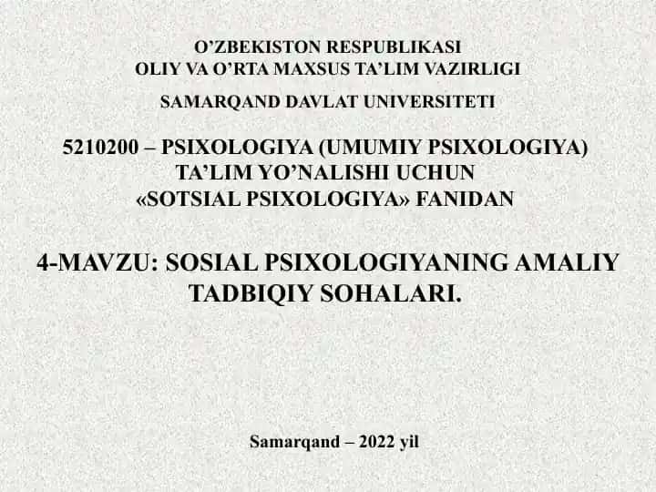 Sotsial psixologiyaning amaliy tadbiqiy sohalari