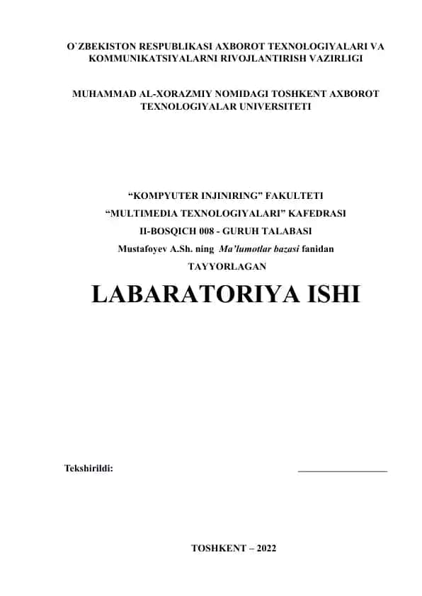 "Ma'lumotlar Bazasi Loyihalash"