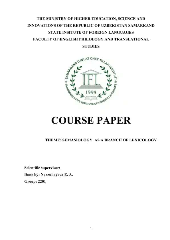 SEMASIOLOGY AS A BRANCH OF LEXICOLOGY