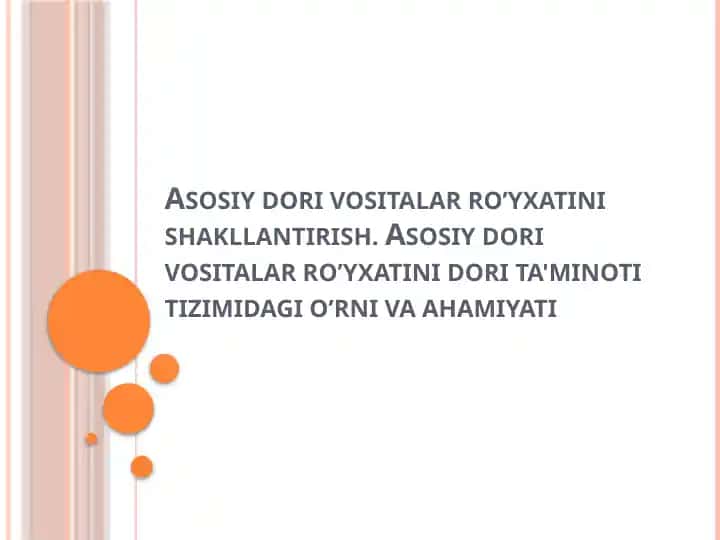 Asosiy dori vositalar ro’yxati