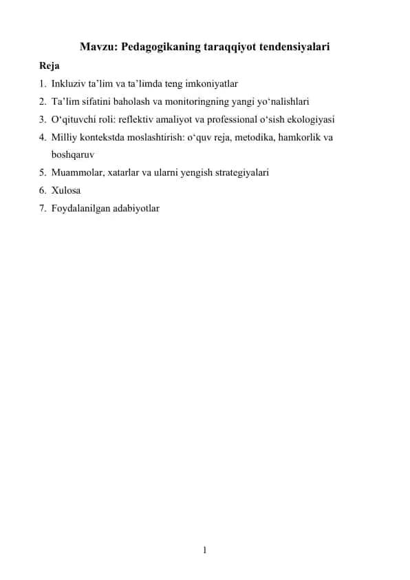 Pedagogikaning taraqqiyot tendensiyalari