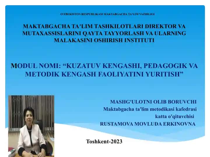 Mavzu. Davlat maktabgacha ta'lim tashkiloti pedagog xodimlari uchun uslubiy birlashmalar tashkiletish