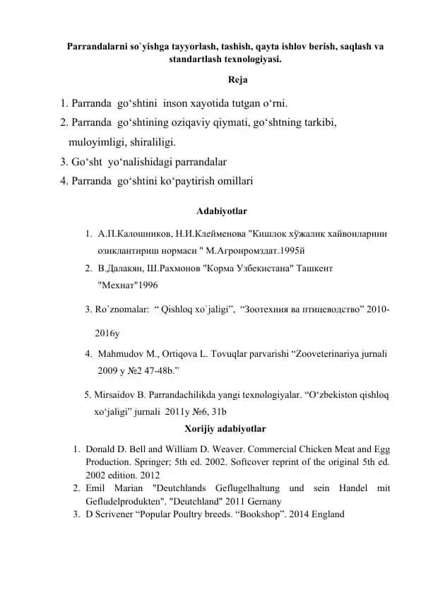 Tovuqlar parvarishi