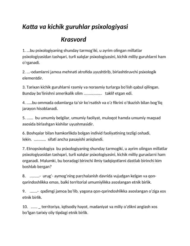Katta va kichik guruhlar psixologiyasi
