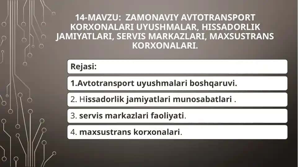 Zamonaviy avtotransport korxonalari va hissadorlik jamiyatlari
