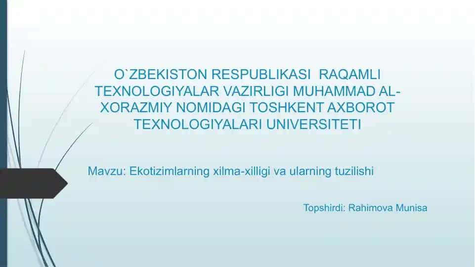 Ekotizimlarning xilma-xilligi va ularning tuzilishi