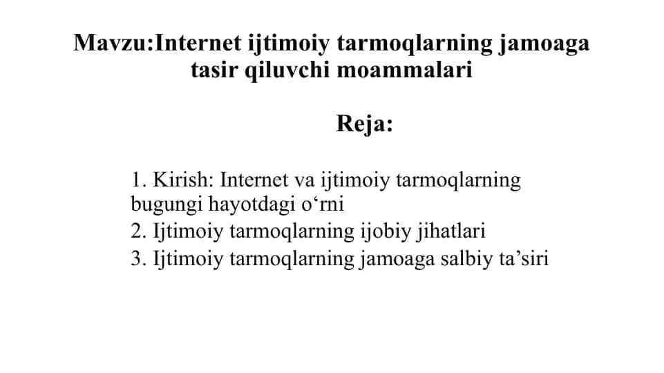 Internet ijtimoiy tarmoqlarning jamoaga tasir qiluvchi moammalari