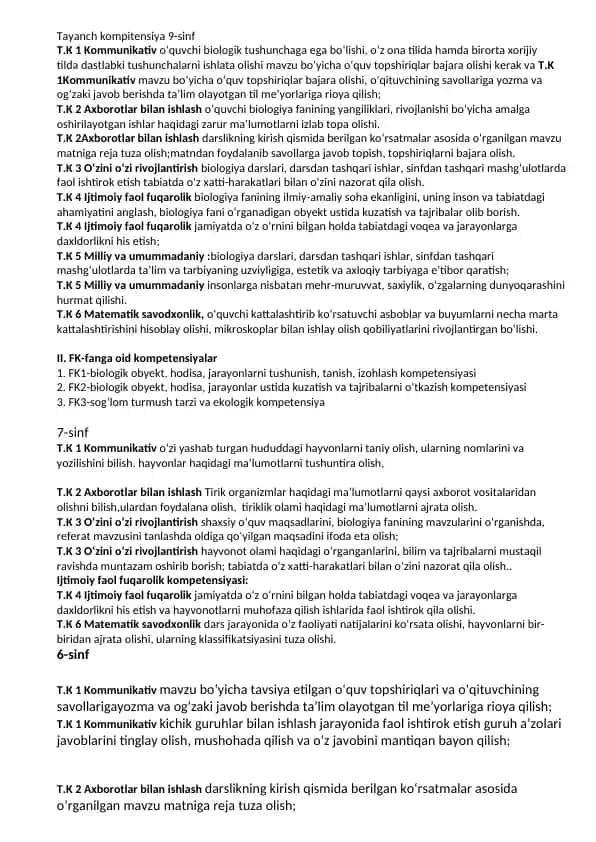 Tayanch kompitensiya 9-sinf