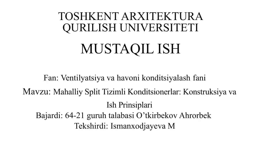 Mahalliy split tizimli konditsionerlar