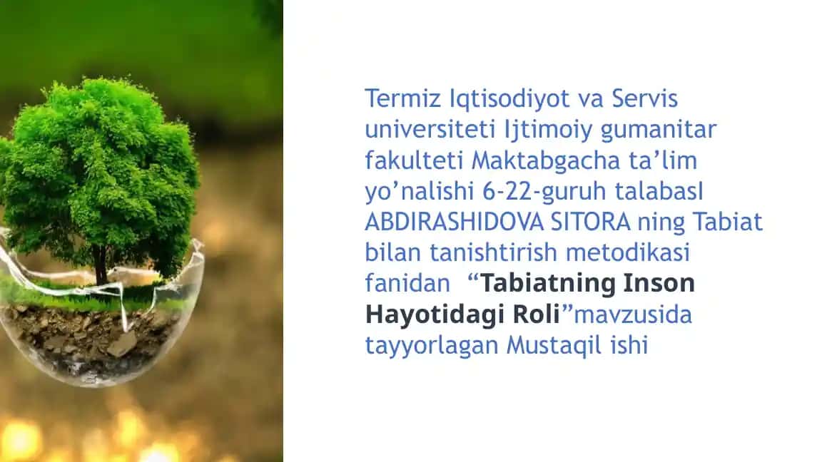 Tabiatning Inson Hayotidagi Roli